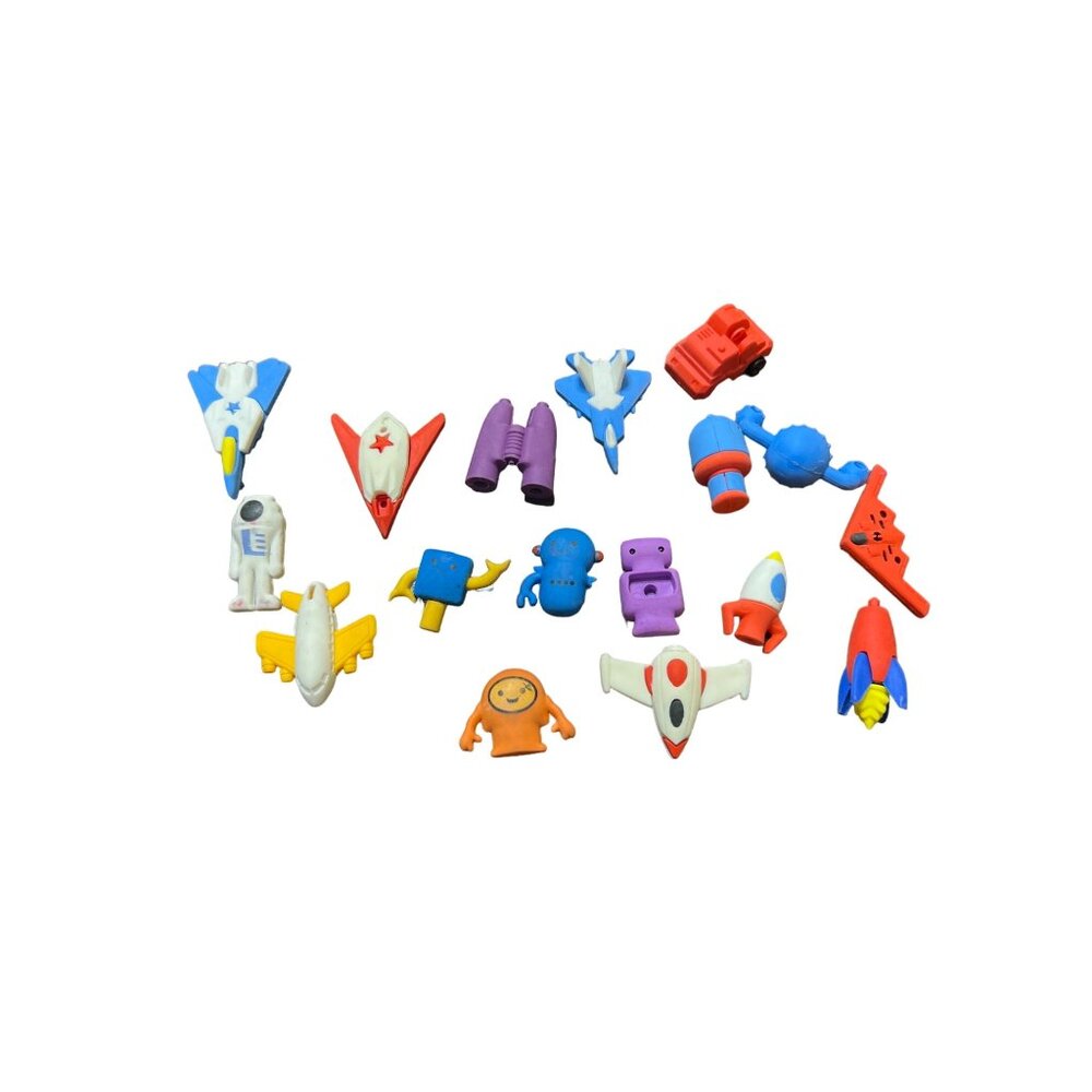 Vintage Lot 17 Kiditos Space Theme Erasers Pencil Toppers Robots Spaceships